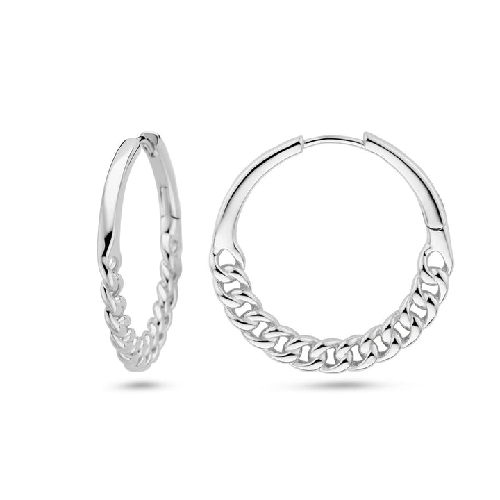 drop earrings link motif silver rhodium plated