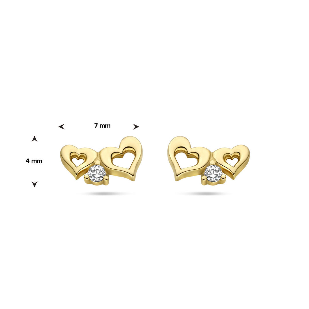 earrings with hearts zirconia 14K yellow gold