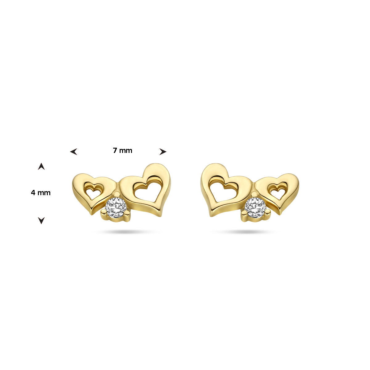 oorknoppen hartjes zirkonia 14K geelgoud