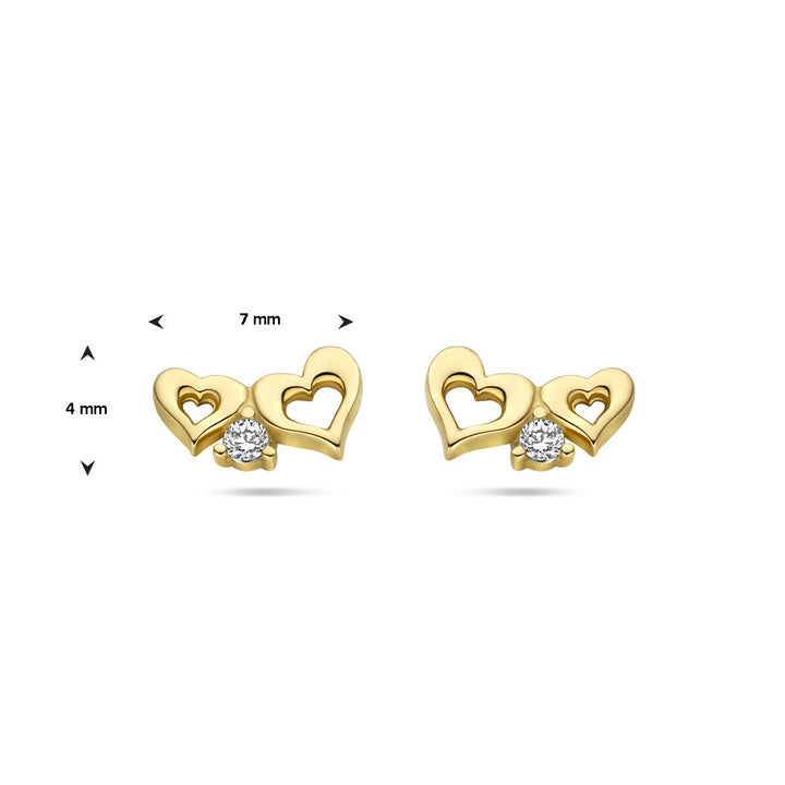 earrings with hearts zirconia 14K yellow gold