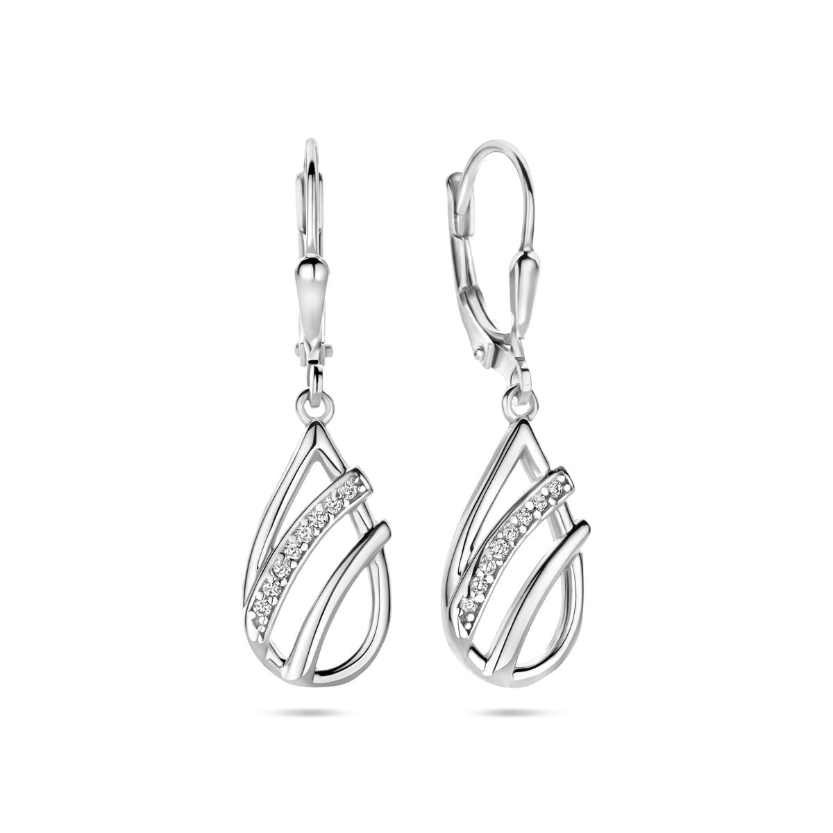 oorhangers druppel zirkonia brisur haak 33 mm zilver gerhodineerd