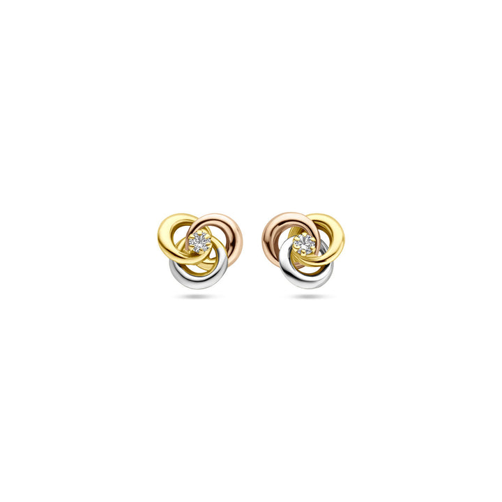 oorknoppen zirkonia 7 mm 14K tricolor goud