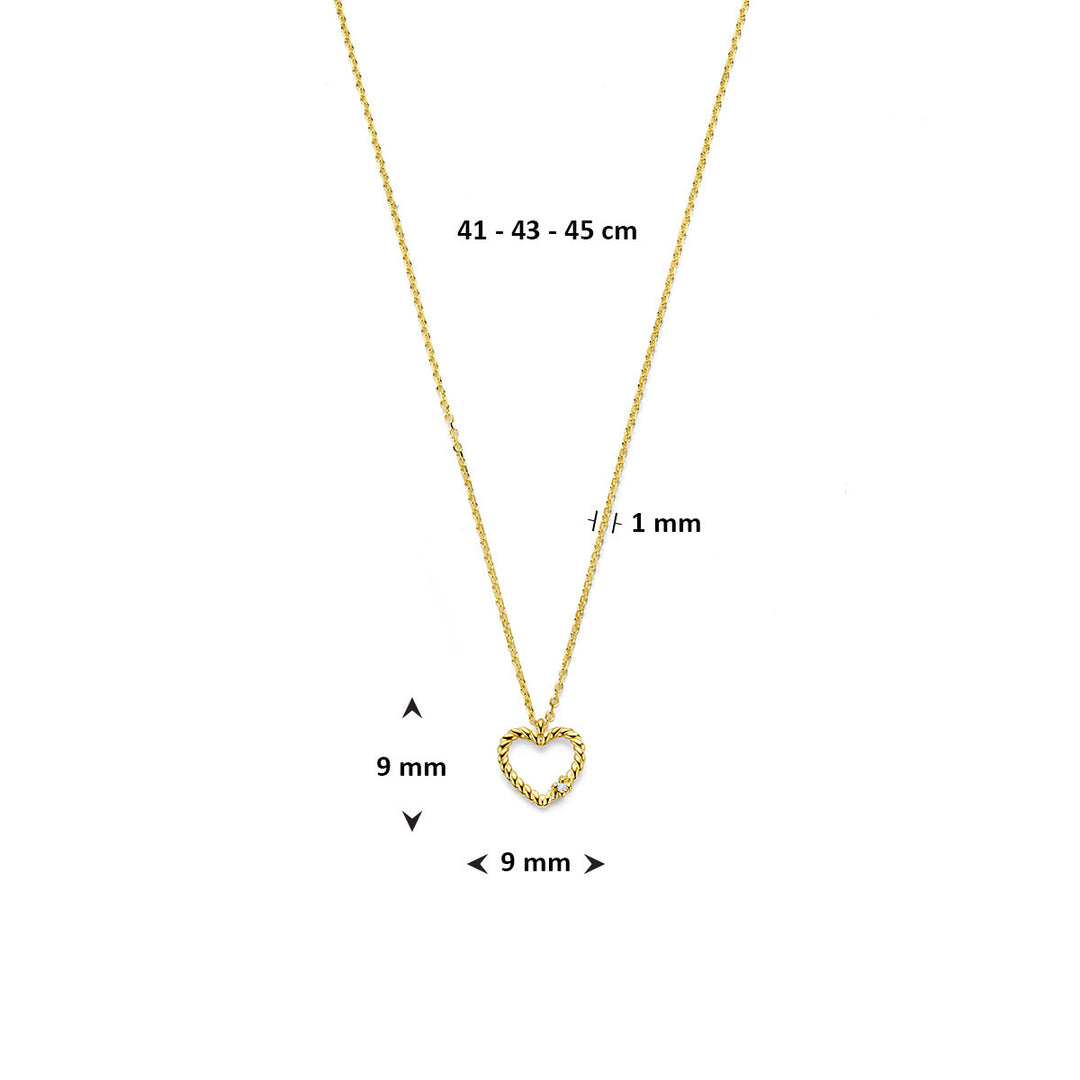 14k geelgouden collier met hartje en diamant