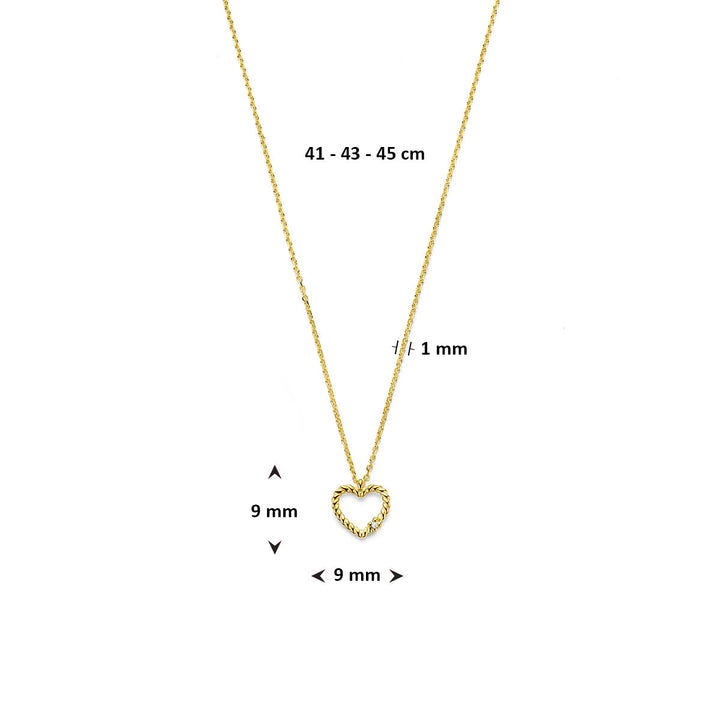 14k geelgouden collier met hartje en diamant