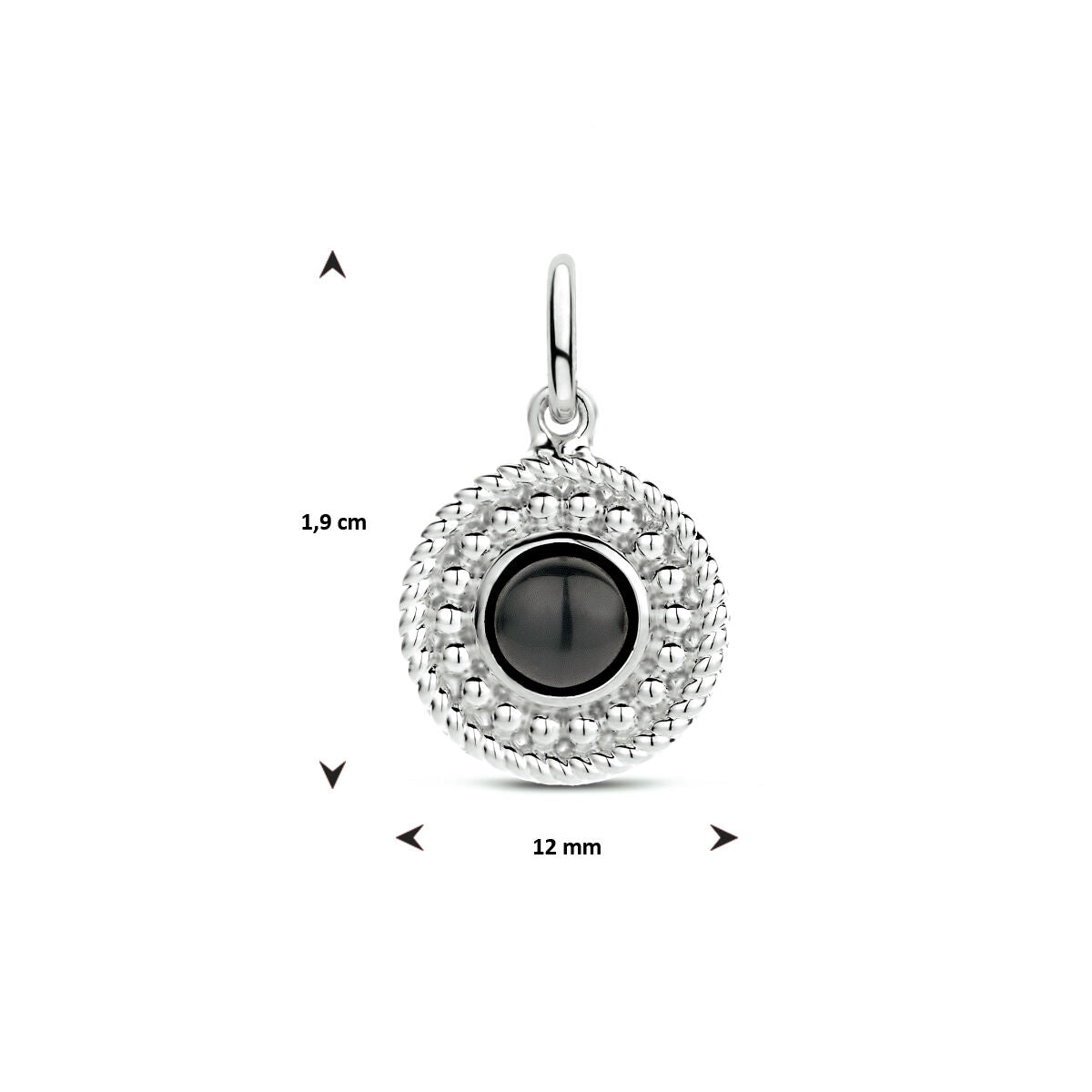 pendant round onyx silver rhodium plated