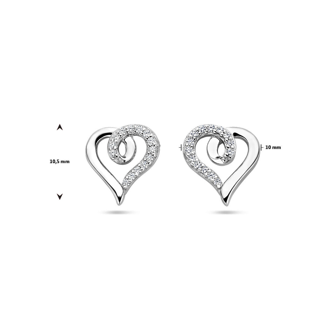 ear studs heart and zirconia silver rhodium plated