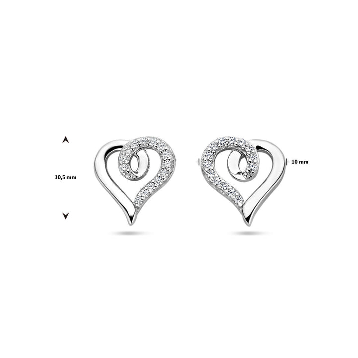 ear studs heart and zirconia silver rhodium plated