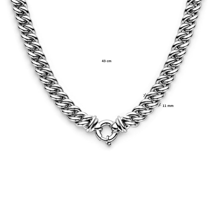 necklace gourmette 10.6 mm 43 cm with large spring clasp silver rhodium plated