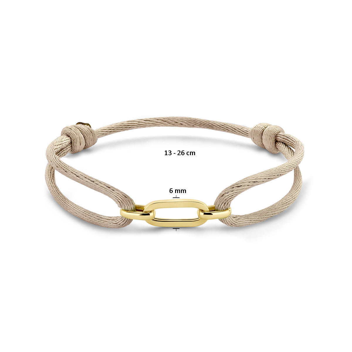 bracelet satin beige 13 - 26 cm 14K gold with rubber/nylon/leather