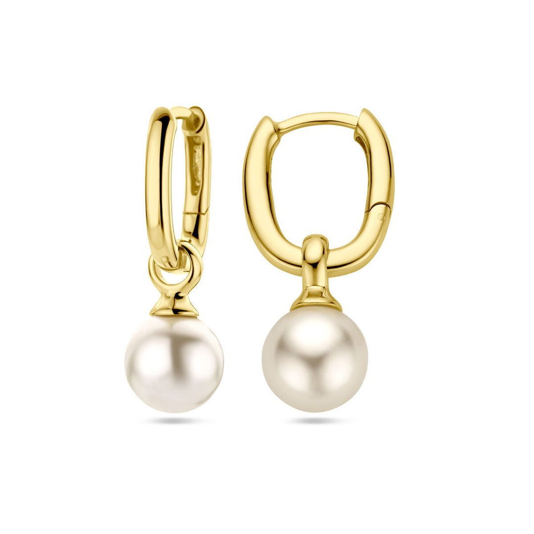 earrings synth. pearl 1 micron silver gold plated (yellow)