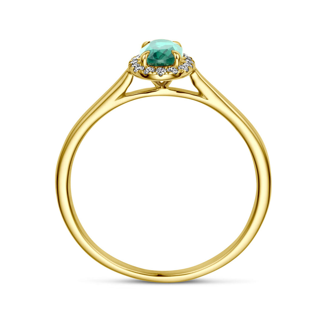 ring lab grown emerald and diamond 0.075ct h si halo 14K yellow gold