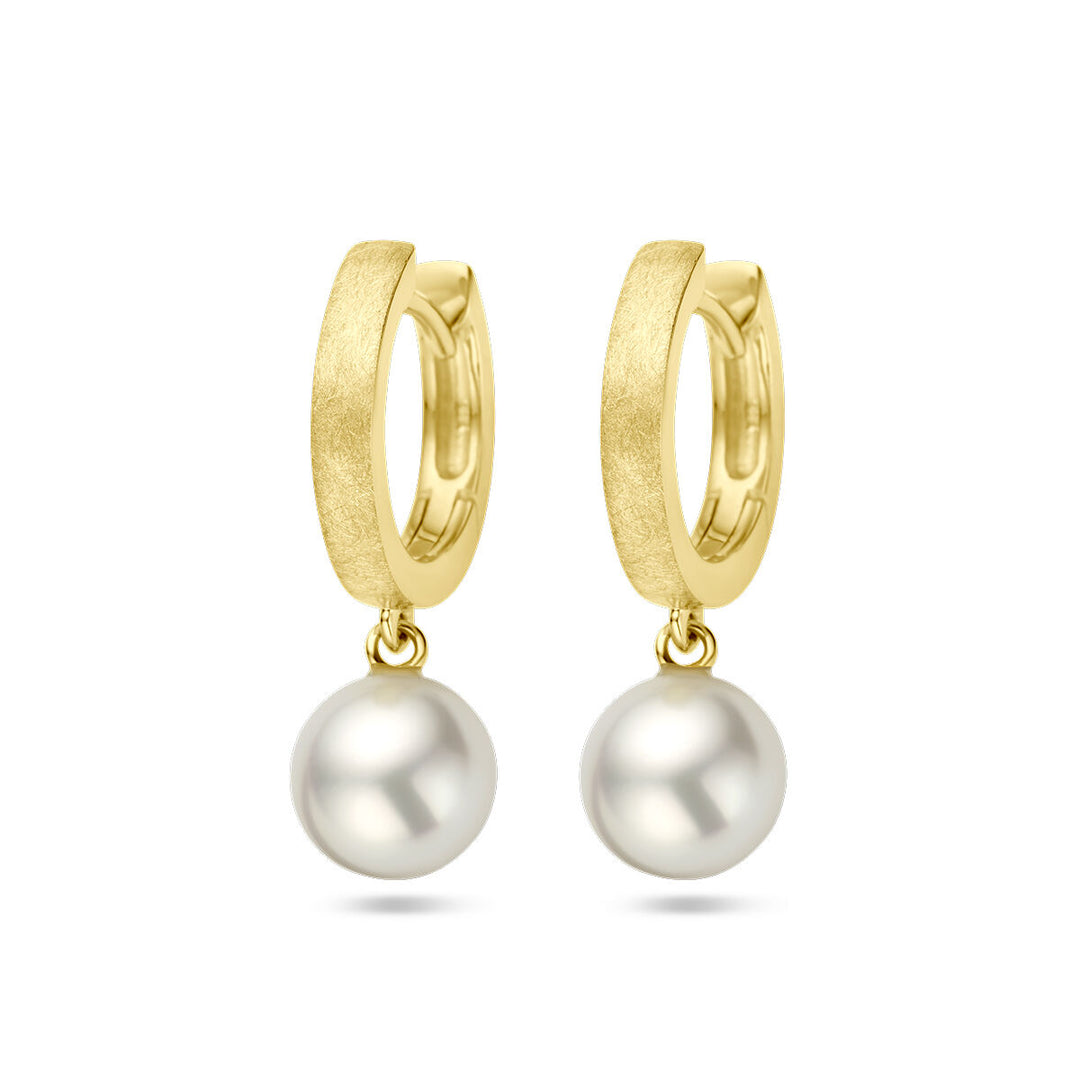 drop earrings pearl scratched 14K yellow gold