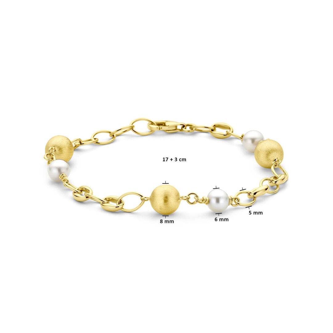 Gold bracelet ladies balls and pearls poly/matte 14K