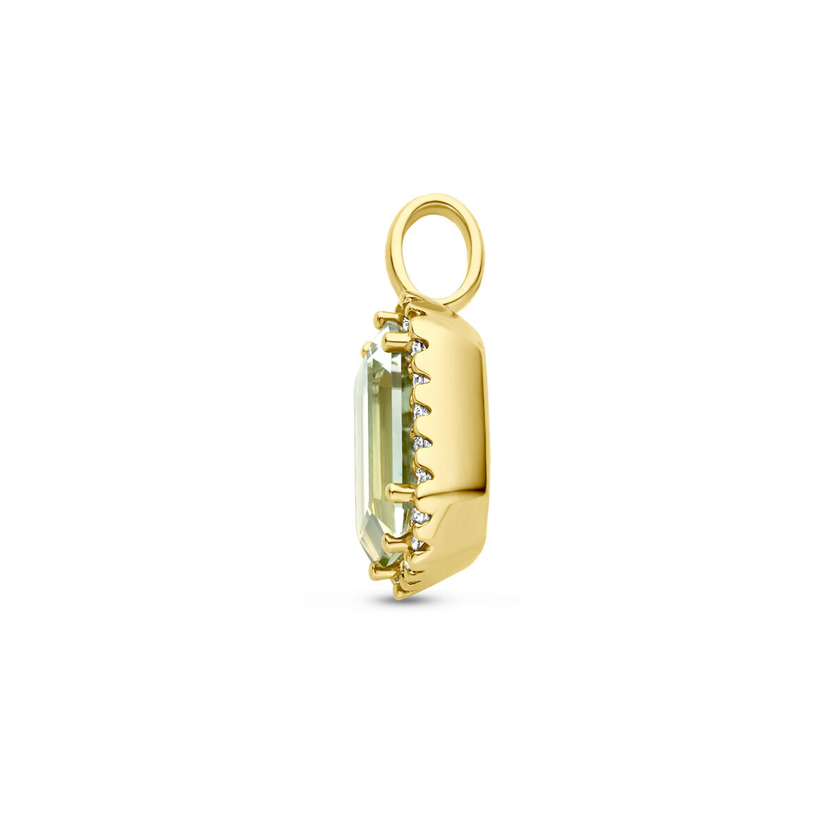 pendant green amethyst and diamond 0.10ct h si halo 14K yellow gold