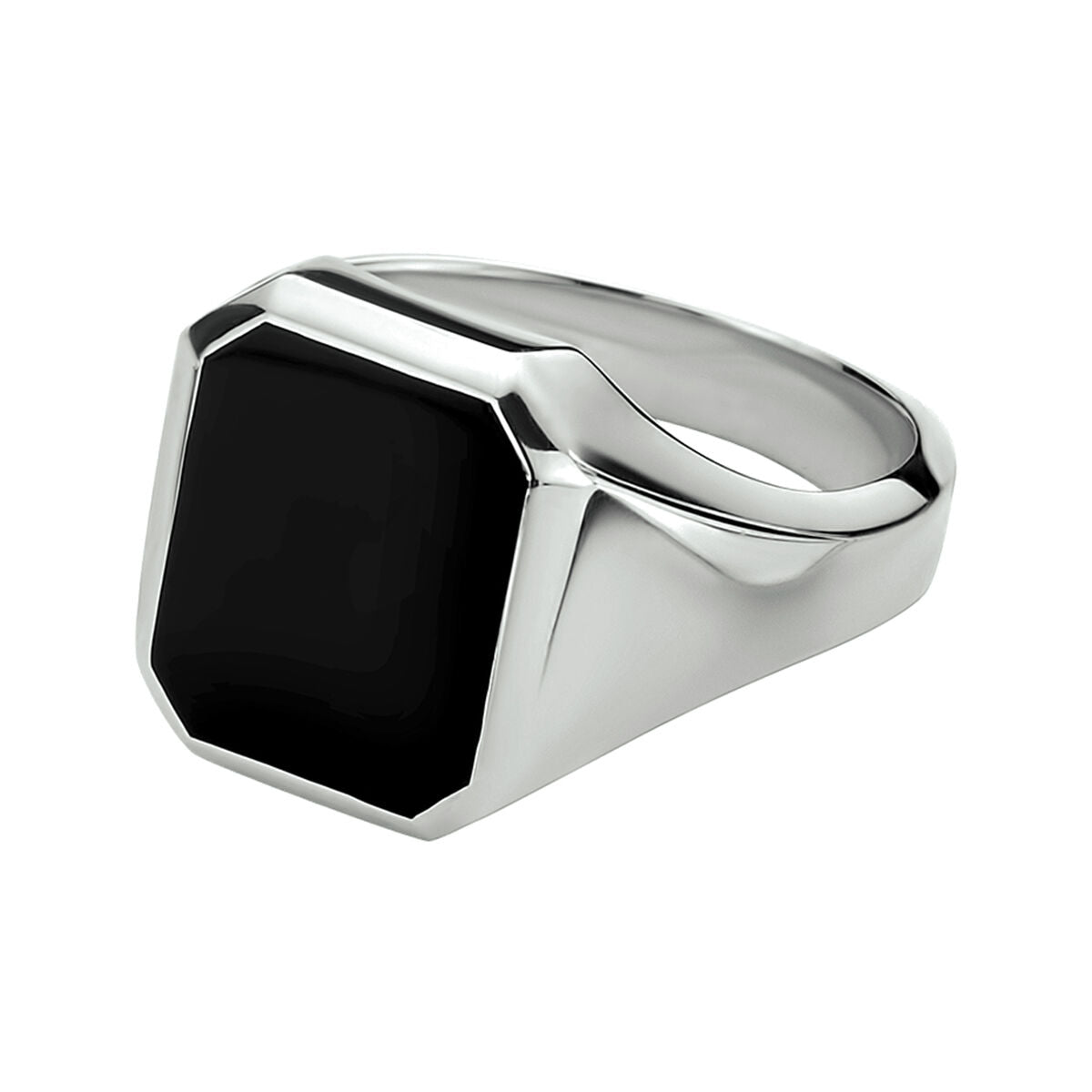De Van der Kooij Collectie zegelring massief onyx 13 x 11mm is een gerhodineerd zilveren ring met een grote rechthoekige onyx steen in een gepolijste band.