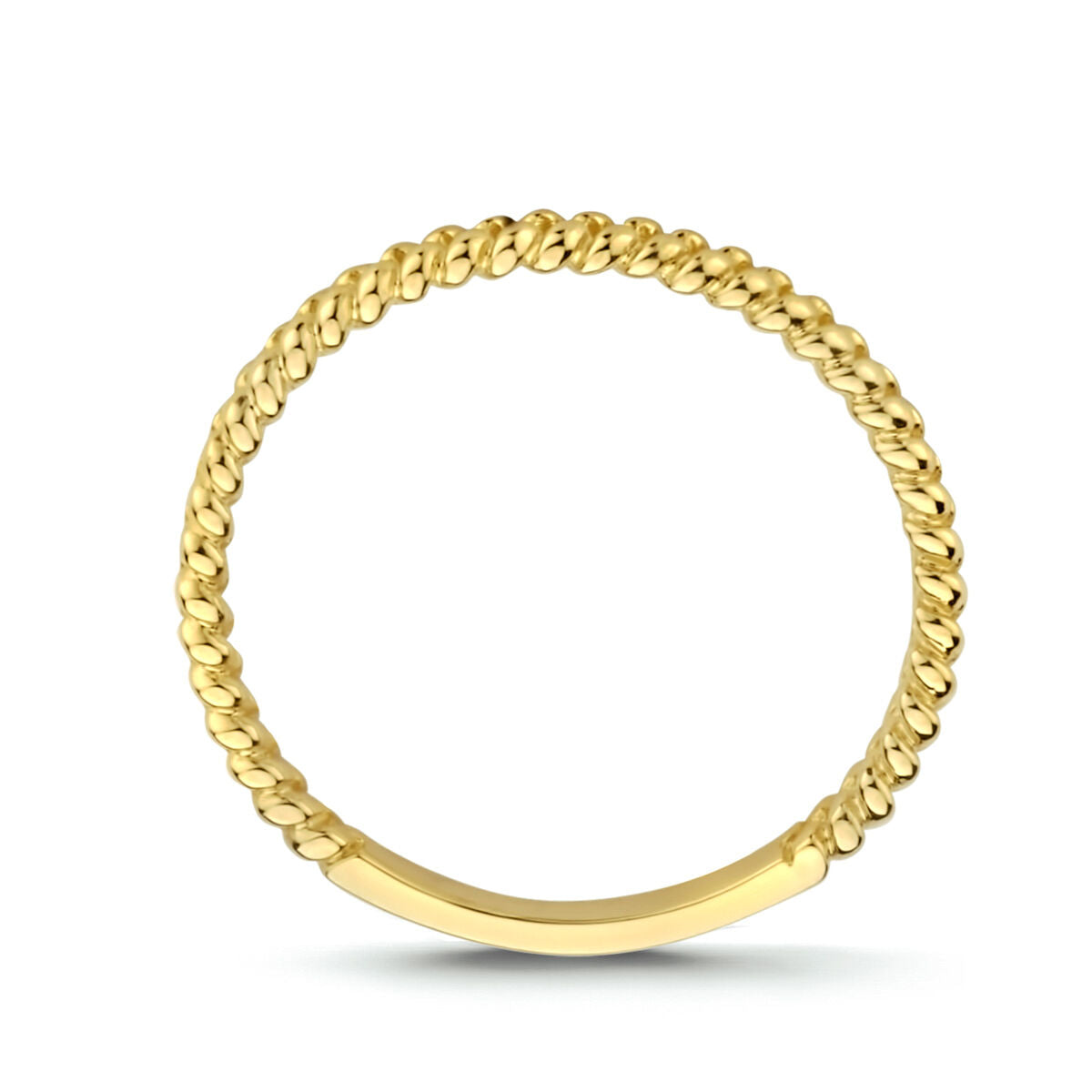 De Van der Kooij Collectie aanschuifring schakel 14K geelgoud heeft een gedraaid koordontwerp op de band met een gladde, gebogen basis - perfect voor liefhebbers van een tijdloze stijl.