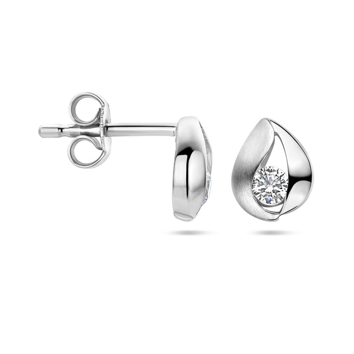 ear studs drop zirconia poly/matte silver rhodium plated