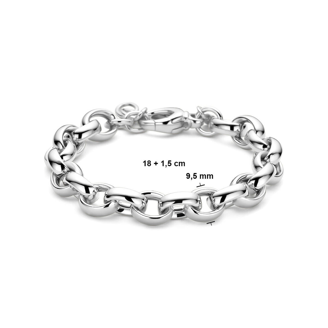 Silver bracelet ladies oval jasseron rhodium plated