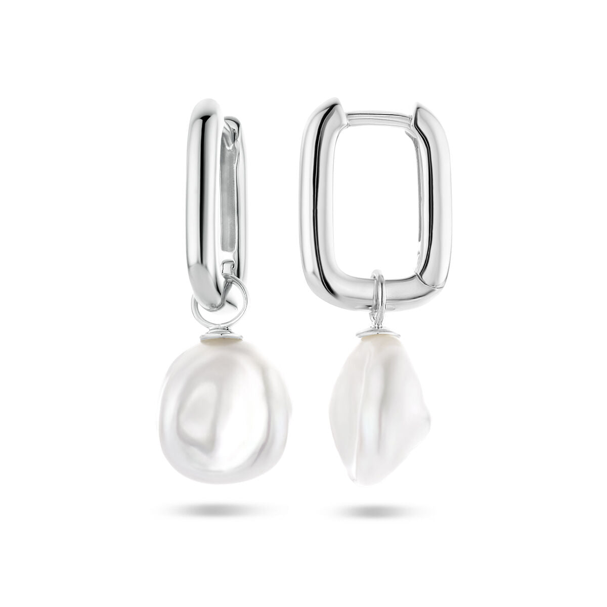 oorringen paperclip barok parel zilver gerhodineerd