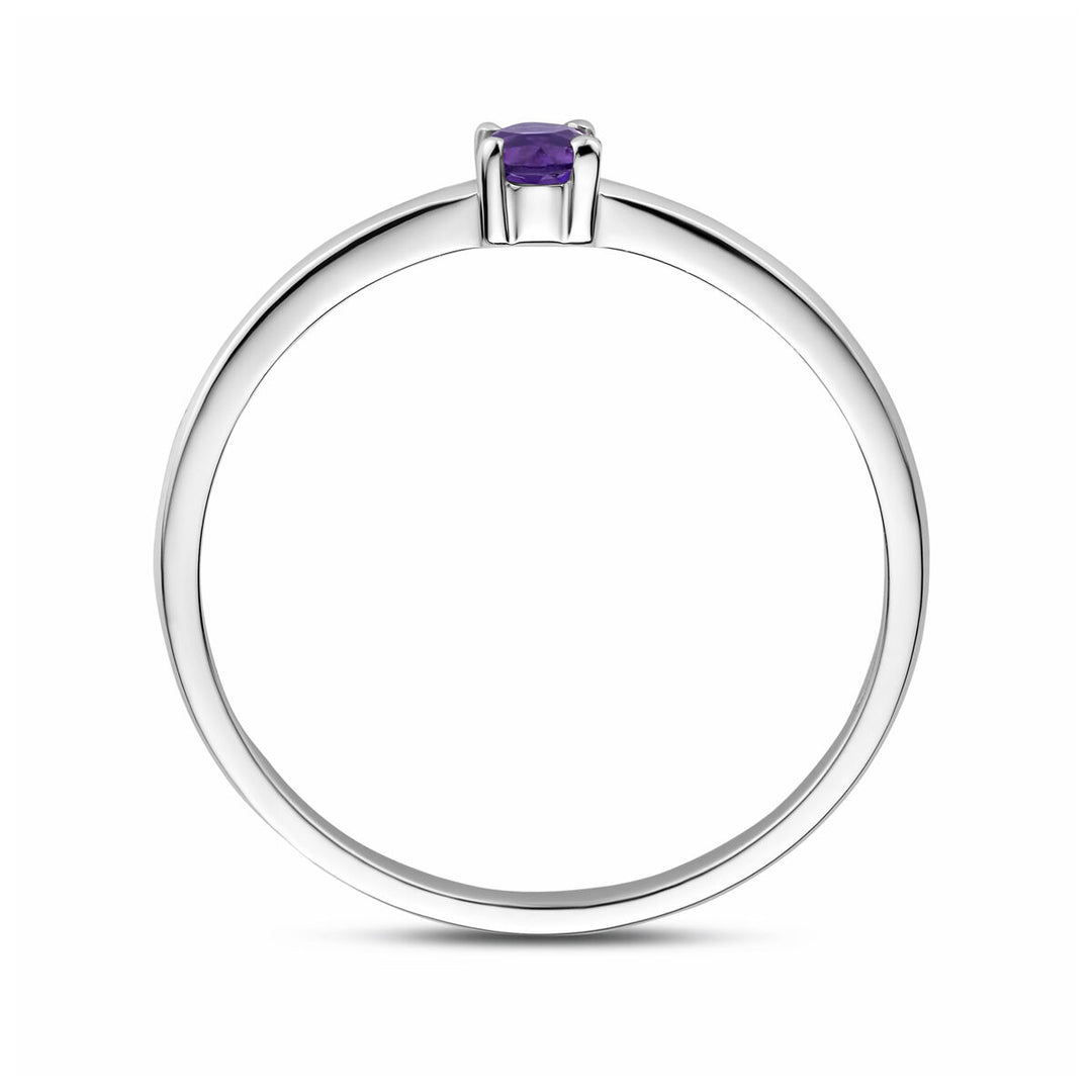 ring with birthstone amethyst February silver rhodium plated