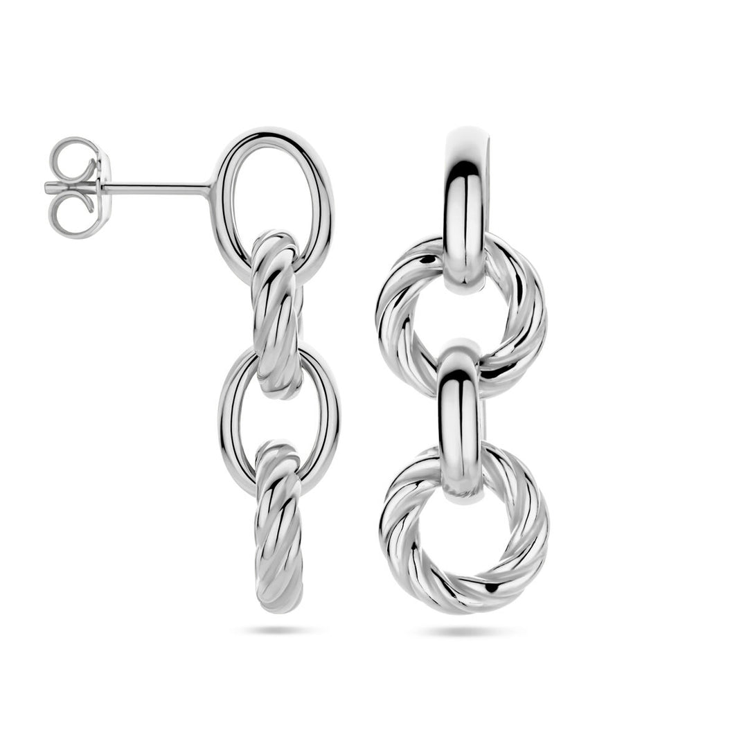 earrings circles twisted silver rhodium plated