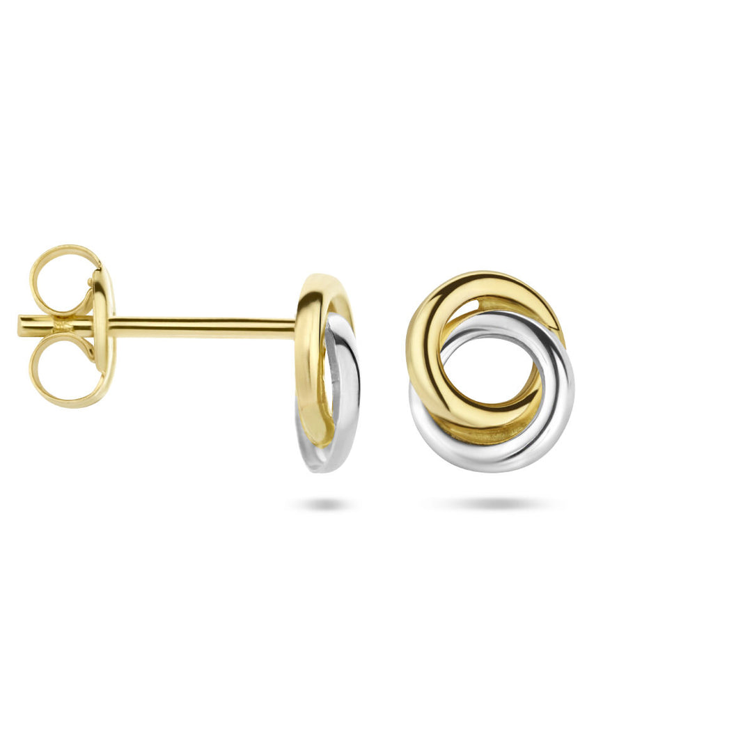 round earrings, bicolor, stamped in 14K yellow gold