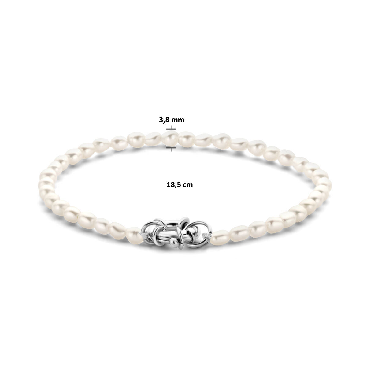 Zilveren armband dames parel met groot springslot gerhodineerd