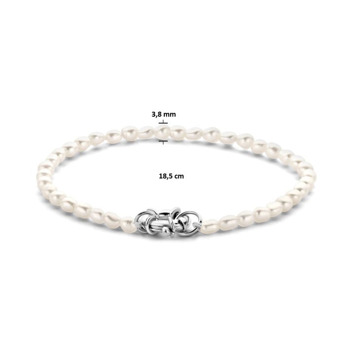 Silver bracelet ladies pearl with large spring clasp rhodium plated