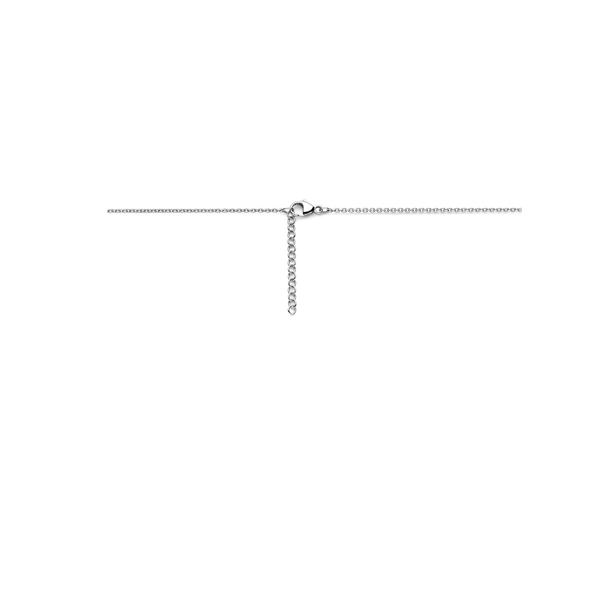 Het Van der Kooij Collectie collier zirkonia 42 + 3 cm zilver gerhodineerd heeft een verstelbaar verlengstuk en karabijnsluiting, elegant afgebeeld tegen een effen witte achtergrond.
