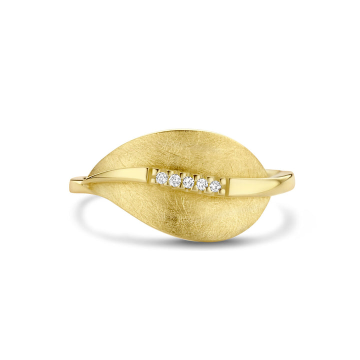 ring leaf scratched diamond 0.025ct h si 14K yellow gold