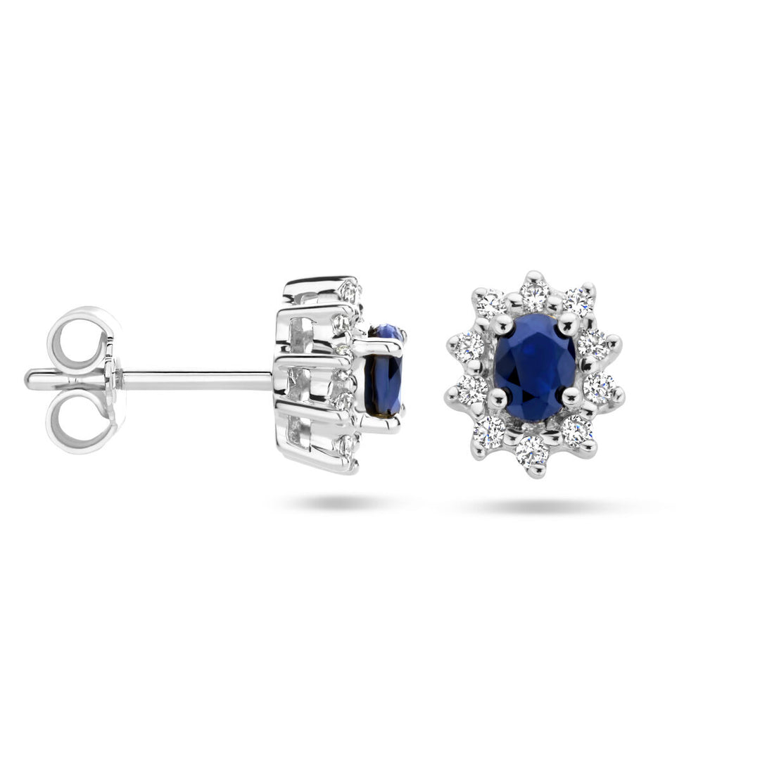 ear studs sapphire and zirconia halo 14K white gold