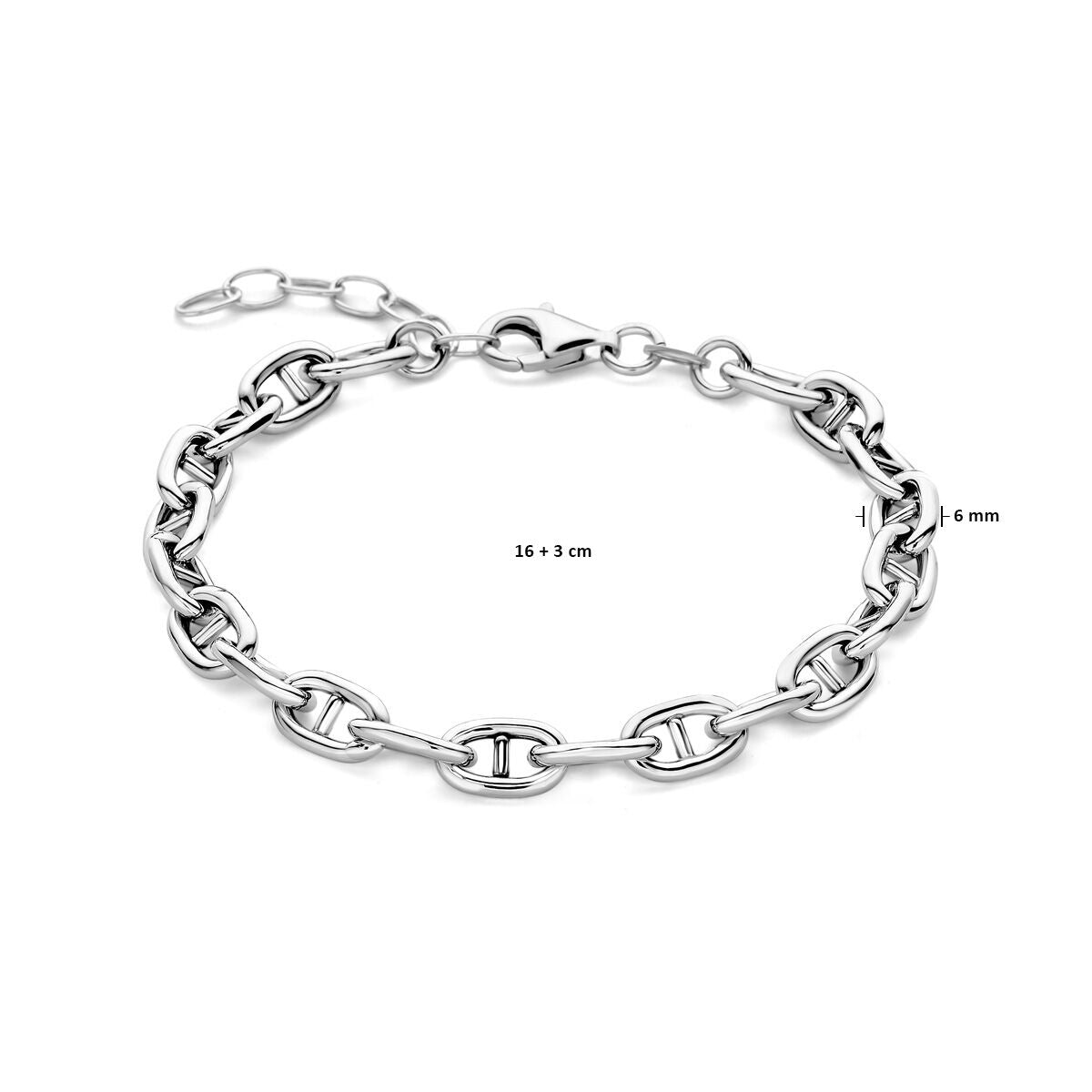 bracelet navy round tube 6.0 mm 16 + 3 cm silver rhodium plated