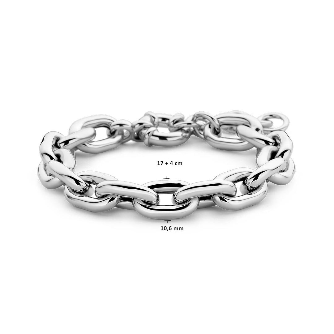 Silver bracelet ladies paper clip round tube with large spring clasp rhodium plated