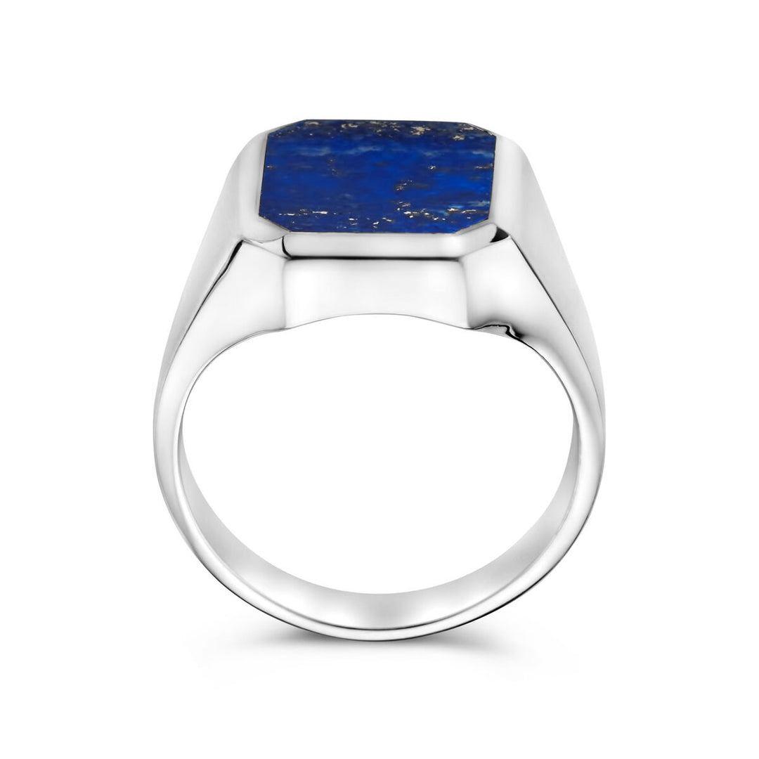 signet ring solid lapis 13 x 11mm silver white