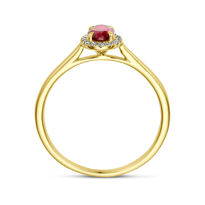 ring lab grown ruby ​​and diamond 0.075ct h si halo 14K yellow gold