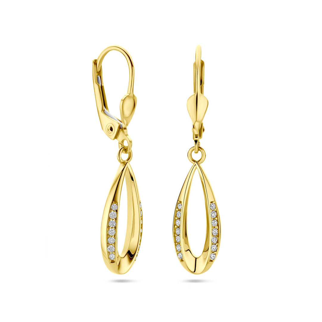 earrings zirconia brisur hook 14K yellow gold
