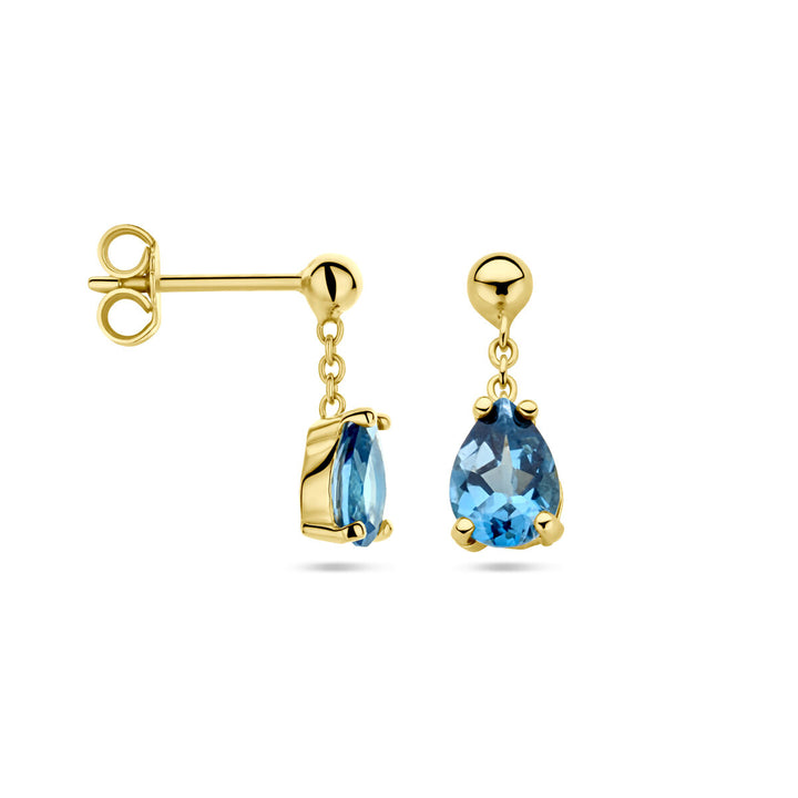 earrings with london blue quartz 14K yellow gold