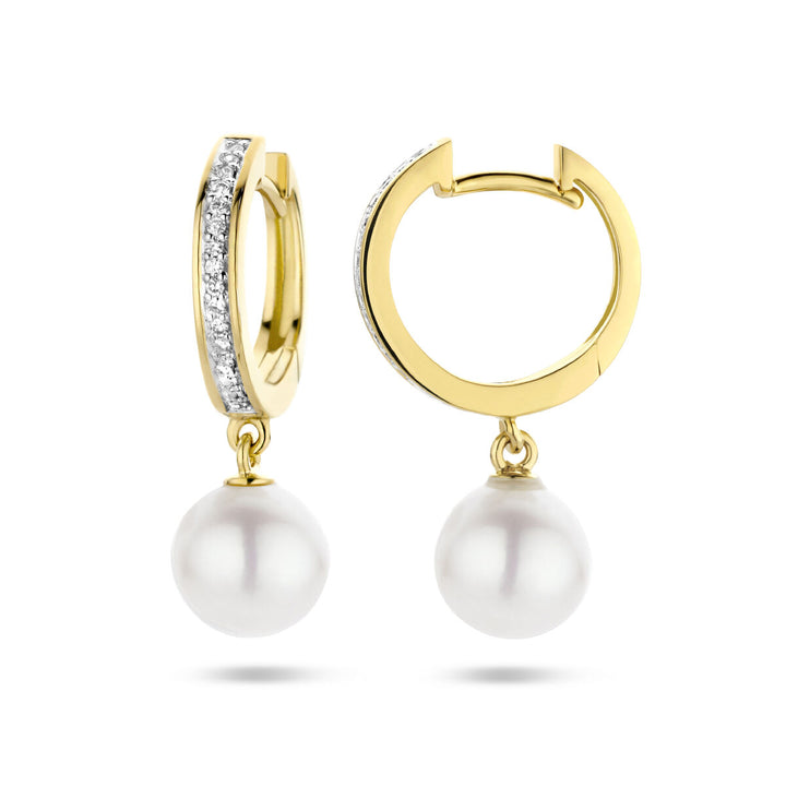 drop earrings pearl and diamond 0.08ct (2x 0.04ct) h si bicolor stamped 14K yellow gold