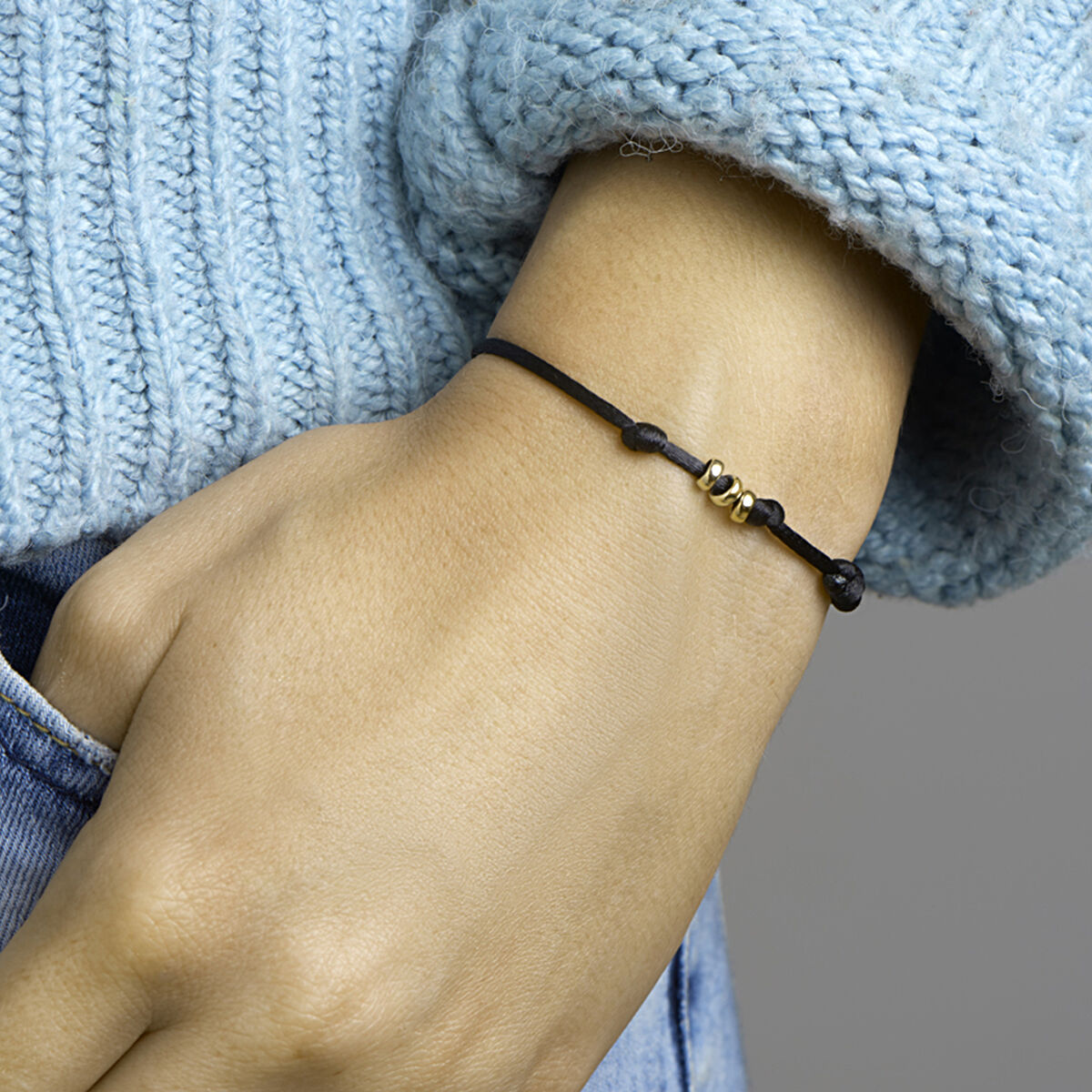 bracelet satin 14K gold with rubber/nylon/leather