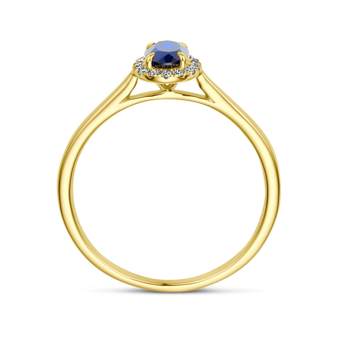 ring lab grown sapphire and diamond 0.075ct h si halo 14K yellow gold