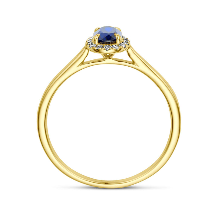 Ring Lab-grown Saphir und Diamant 0,075 ct H Si Halo 14 K Gelbgold