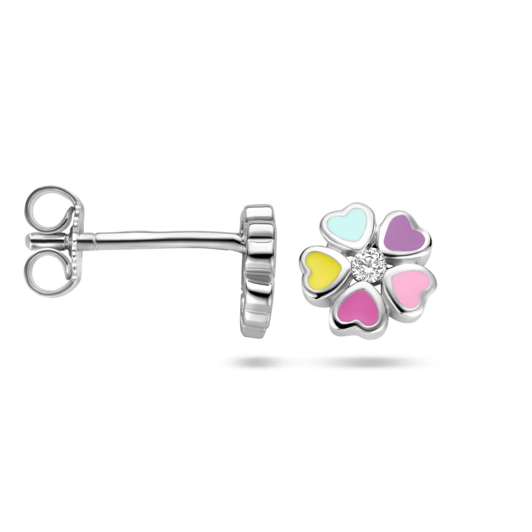 ear studs flower zirconia silver rhodium plated