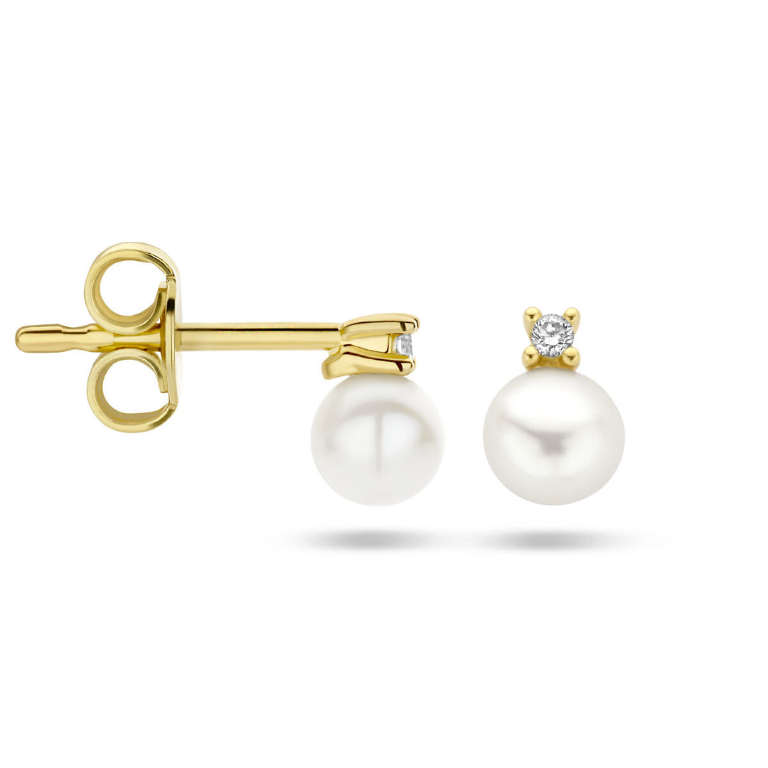 ear studs pearl and diamond 0.02ct (2x 0.01ct) h p1 14K yellow gold