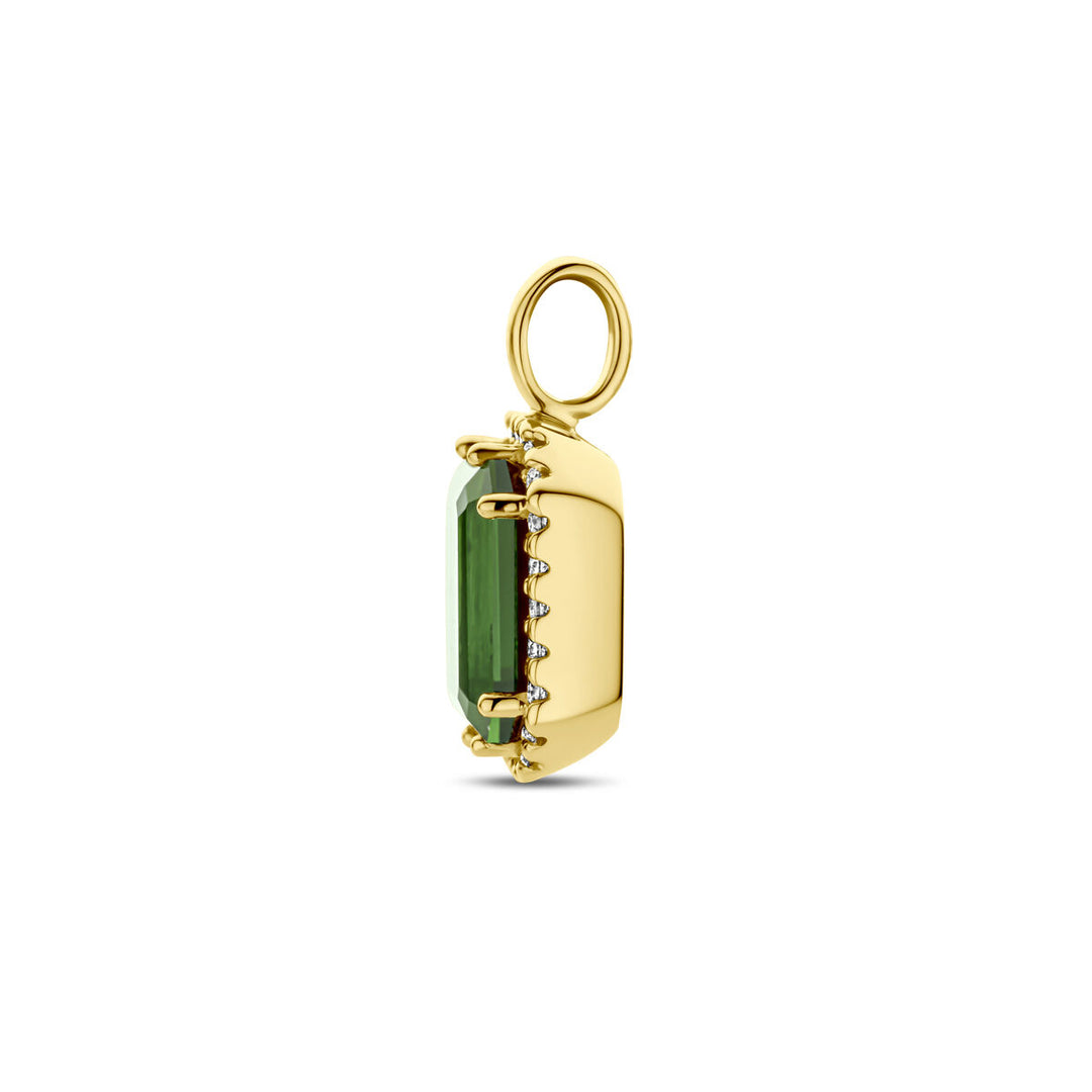 pendant green tourmaline and diamond 0.10ct h si halo 14K yellow gold