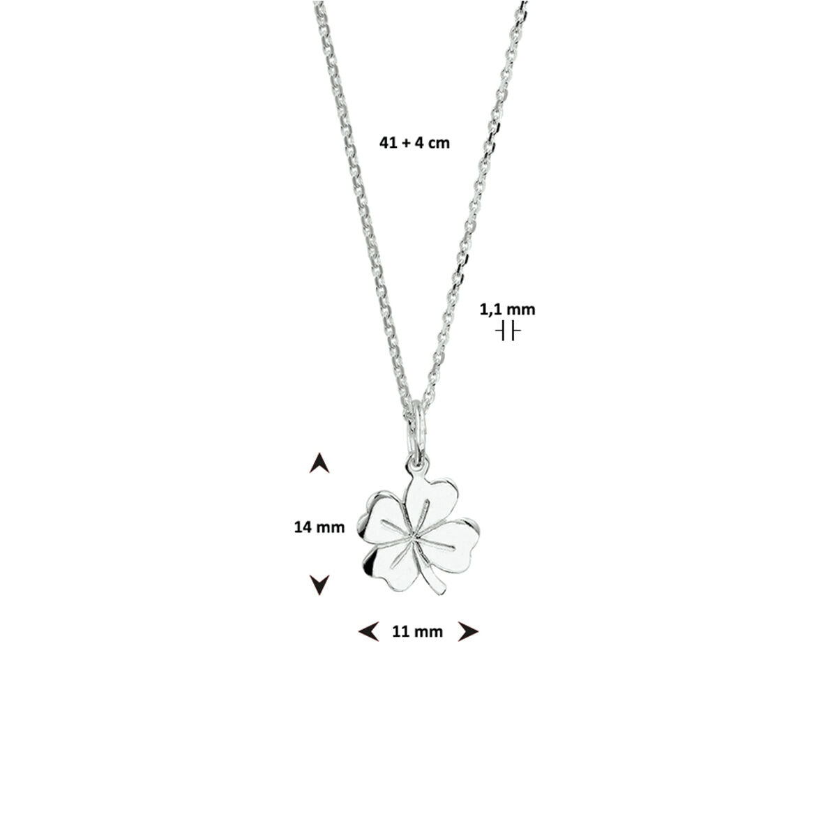 collier klaver 41 + 4 cm zilver wit