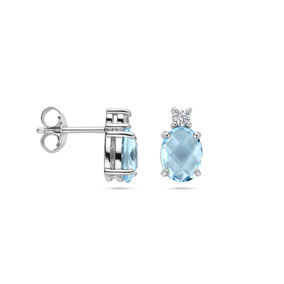 ear studs blue topaz and zirconia silver rhodium plated