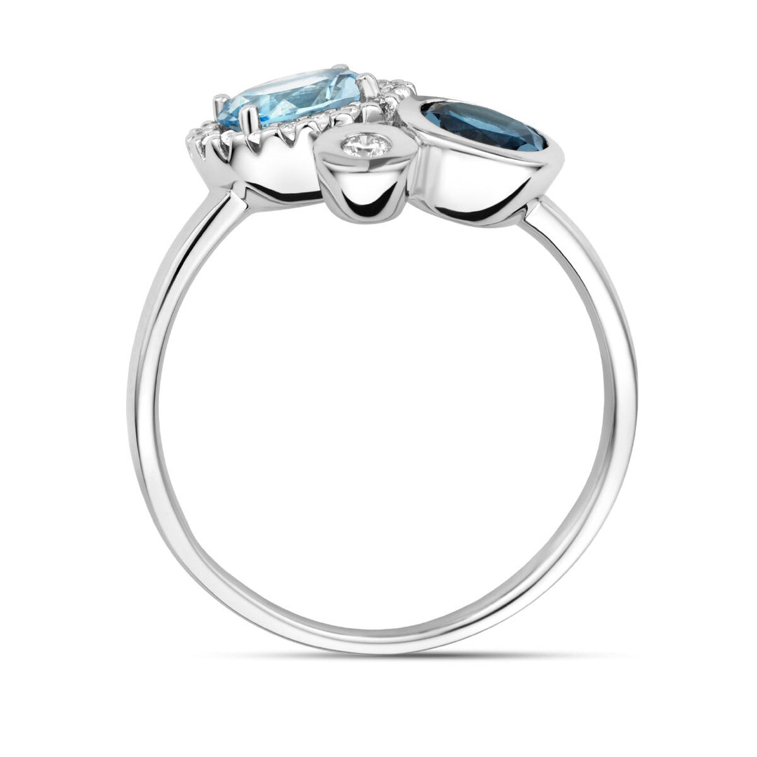 Ring London Blue Topas, Blautopas und Diamant 0,09 ct H Si Halo 14 K Weißgold