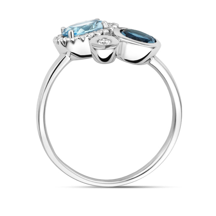 ring london blue topaz, blue topaz and diamond 0.09ct h si halo 14K white gold