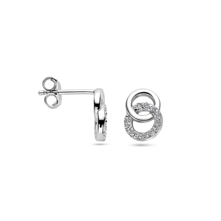 ear studs round zirconia silver rhodium plated