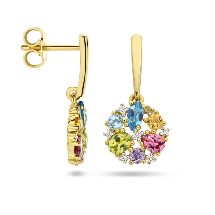 earrings natural colored stones and diamond 0.07ct h si 14K yellow gold